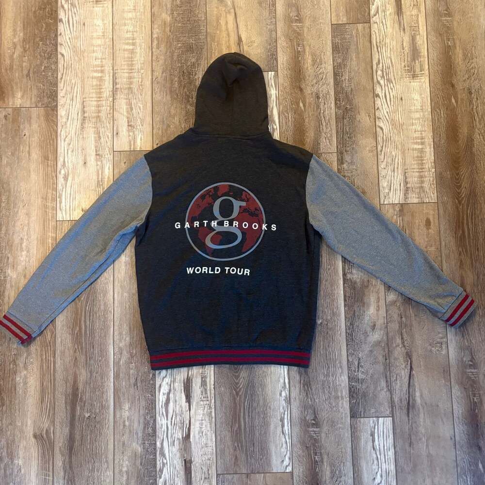 Garth Brooks World Tour Full Zip Hoodie Men’s XL Gray Red Colorblock